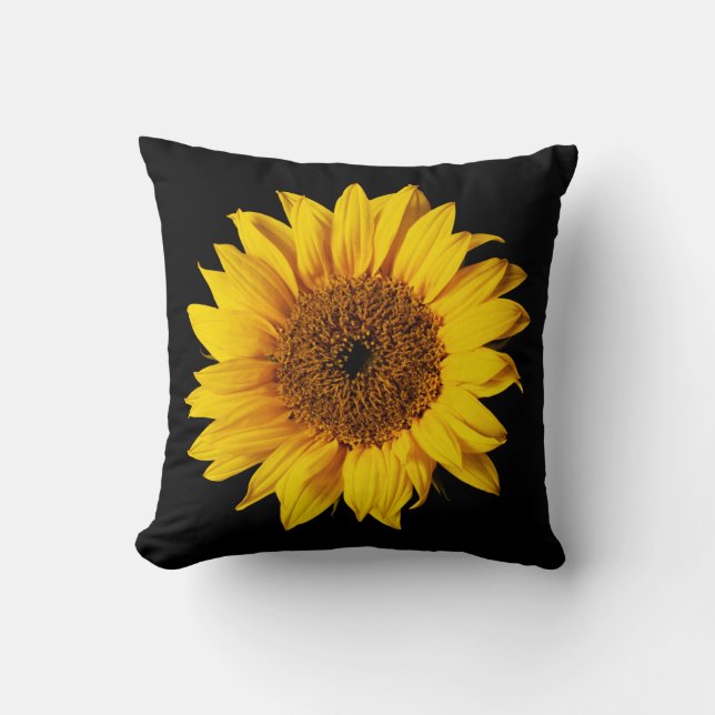 Coussin Jaune de tournesol sur le noir - fleurs (Recto)