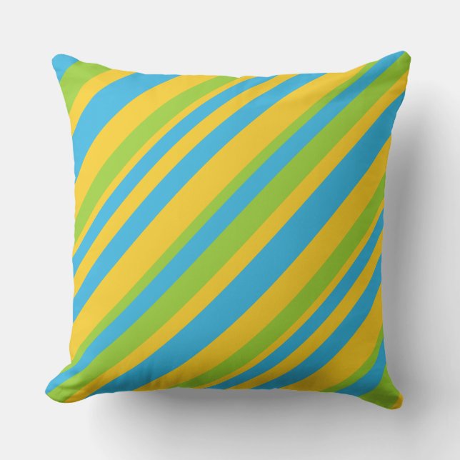 Coussin Jaune doré, bleu ciel, bandes diagonales vertes (Recto)