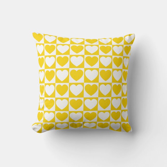 Coussin Jaune doré et carreaux blancs avec cœurs (Recto)