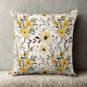Coussin Jaune Elegant vintage fleur sauvage motif floral