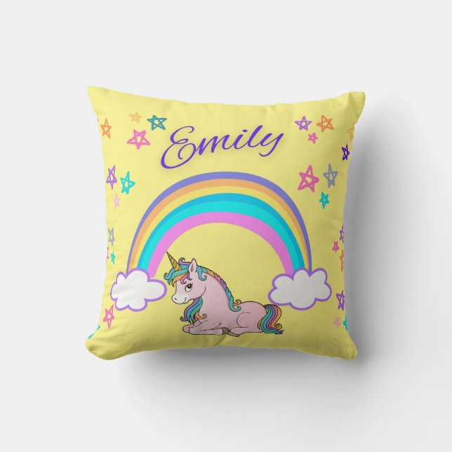 Coussin Jaune "Emily" Nom personnalisé Jeu d'oreiller (Recto)