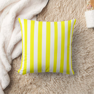 Coussin Jaune Ensoleillé et Imprimé Rayé Blanc