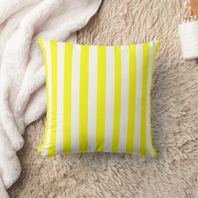 Coussin Jaune Ensoleillé et Imprimé Rayé Blanc (Couverture)