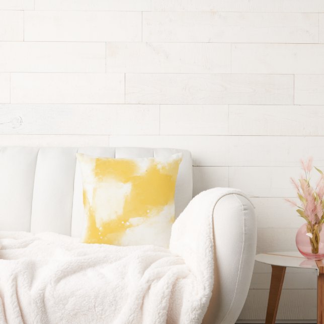 Coussin Jaune et blanc Abstrait brosse moderne (Canapé)