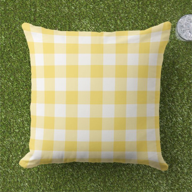 Coussin Jaune et blanc En vichy Motif (Herbe)