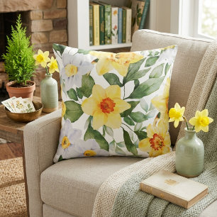 Coussin Jaune et blanc vibrant fleur de narcisse florale