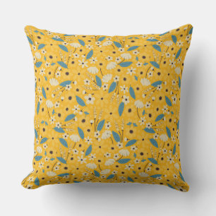 Coussin Jaune et bleu Floral lance oreiller, Accent Floral