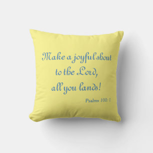 Coussin Jaune et Bleu scripturaire Faites un cri joyeux