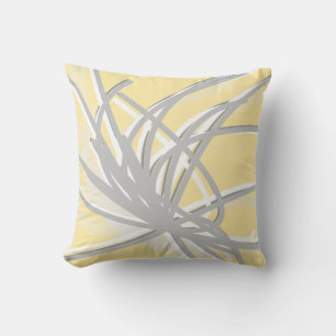 Coussin Jaune et Gris Artistique Design Abstrait de ruban
