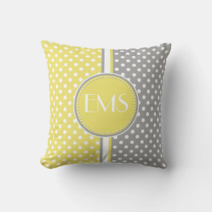 Coussin jaune et gris de monogramme de point de