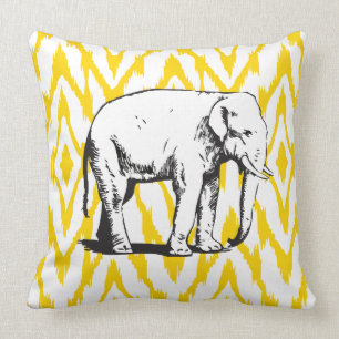 Coussin jaune et gris d'objet superflu d'Ikat