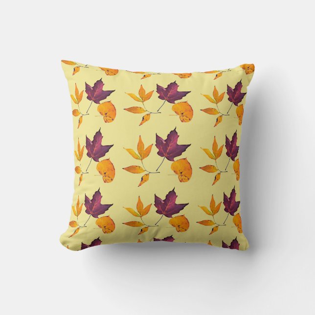 Coussin Jaune et mauve Feuilles d'automne Automne (Recto)