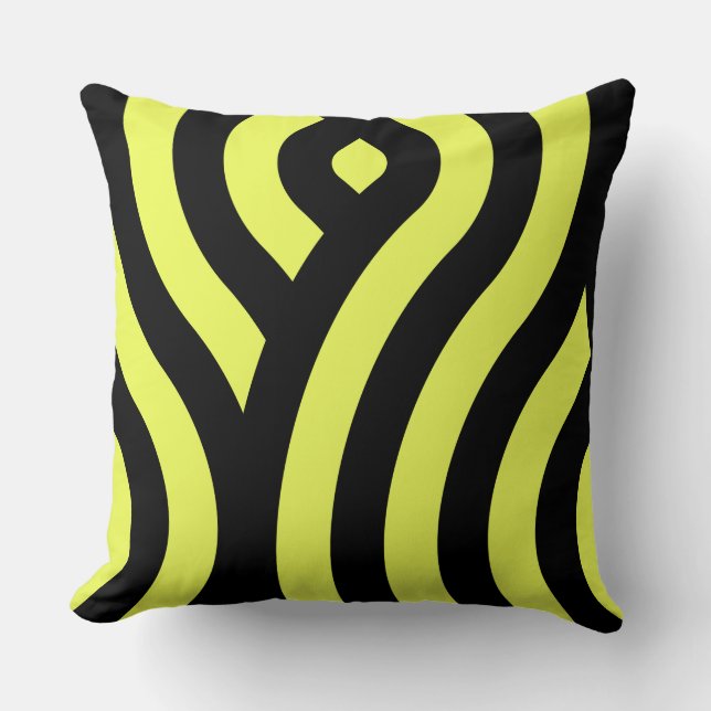 Coussin Jaune et noir, Motif d'onde rayé (Recto)