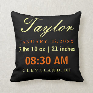 Coussin Jaune et orange de noir de typographie de stat de