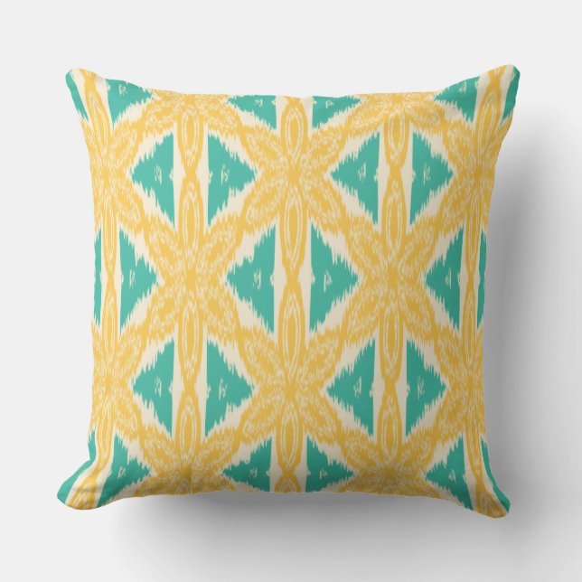 Coussin Jaune et Teal d'impression d'Ikat (Recto)