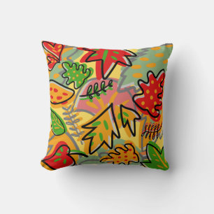 Coussin Jaune feuille colorée motif été