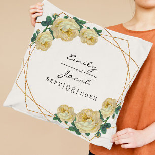 Coussin Jaune Floral Mer Elégante Parties scintillant Or G