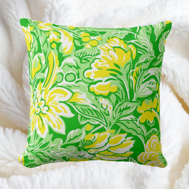 Coussin Jaune Floral Vert / Décoration de jardin printaniè (Créateur téléchargé)