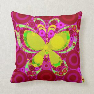 Coussin Jaune Girly coloré de rose de mosaïque de cercle