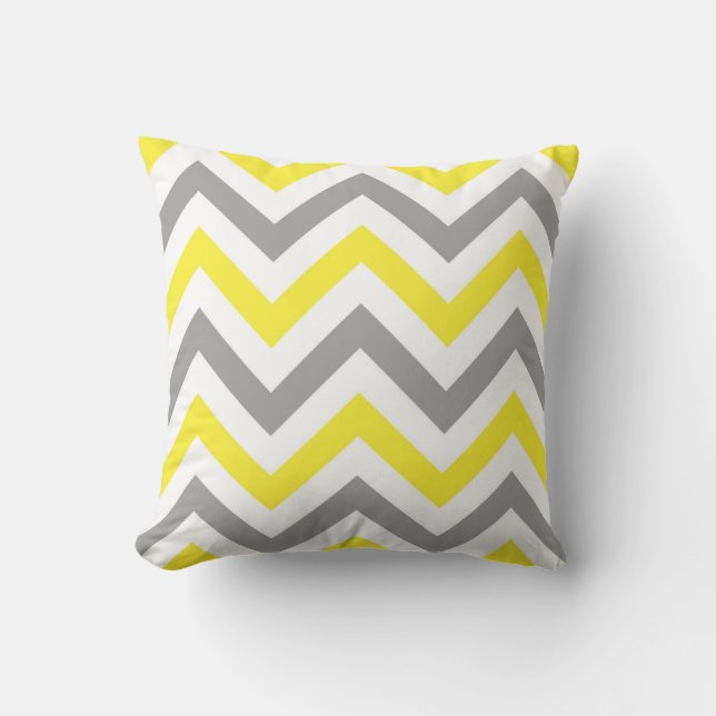 Coussin Jaune, Gris foncé Blanc Grand motif Chevron ZigZag (Recto)