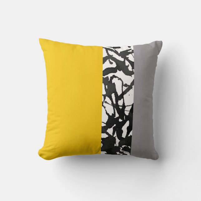 Coussin Jaune gris noir et blanc Abstrait moderne (Recto)