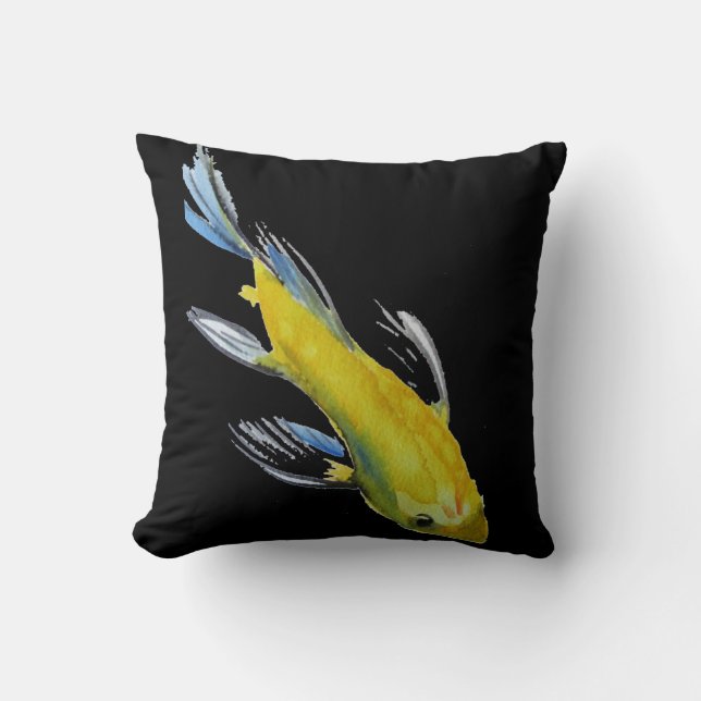 Coussin Jaune Koi japonais aquarelle poisson art (Recto)