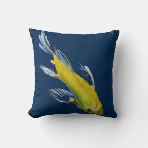 Coussin Jaune Koi japonais aquarelle poisson art