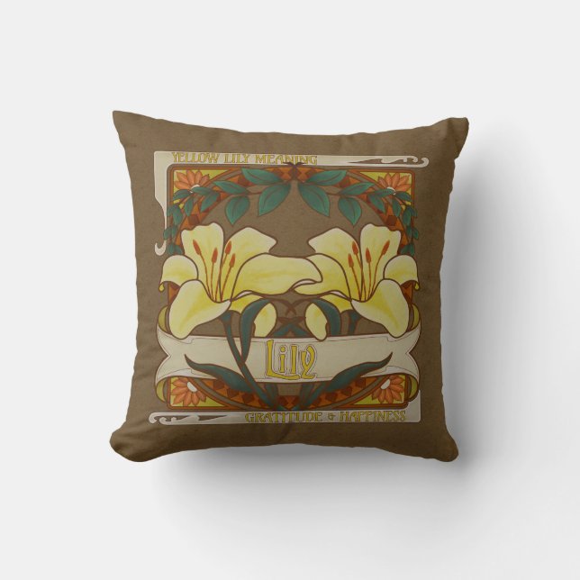 Coussin Jaune Lily Vintage Fleurs Gratitude Bonheur (Recto)