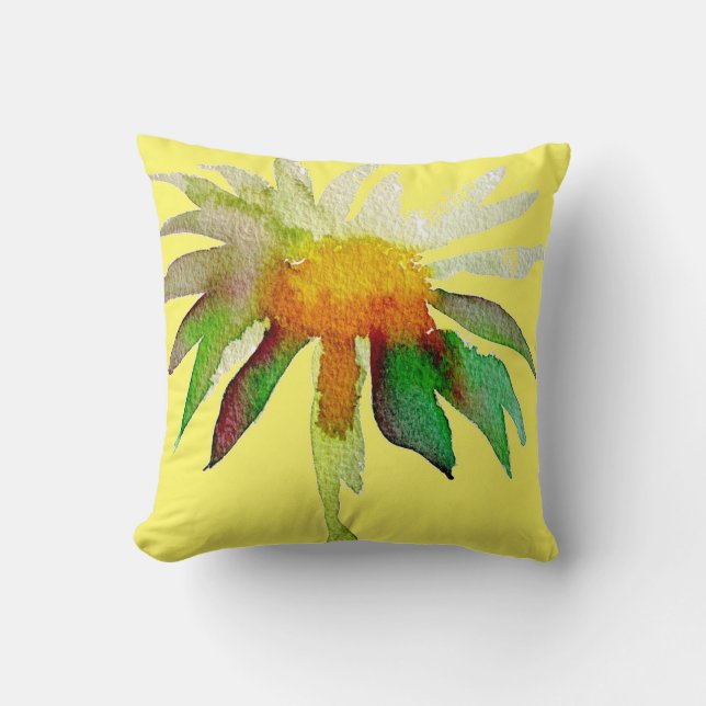 Coussin Jaune marguerite moder aquarelle art (Recto)