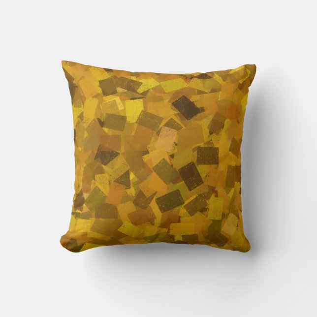 Coussin Jaune Marron Vert Cubisme Motif Abstrait (Recto)