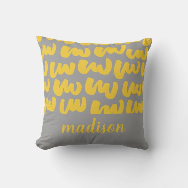 Coussin Jaune moderne adorable Squiggles Gris Enfants Pers (Recto)