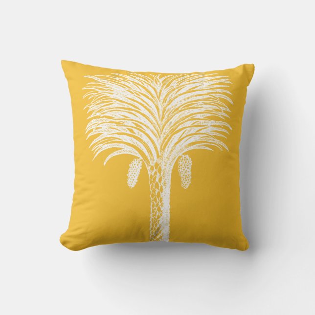 Coussin Jaune Moutarde Moderne Branche de Palmier Tropical (Recto)