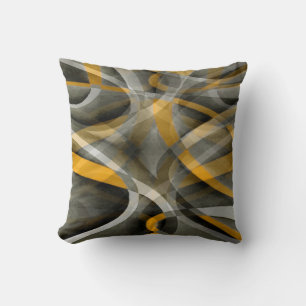 Coussin Jaune moutarde rétro des années 80 et abstrait gri
