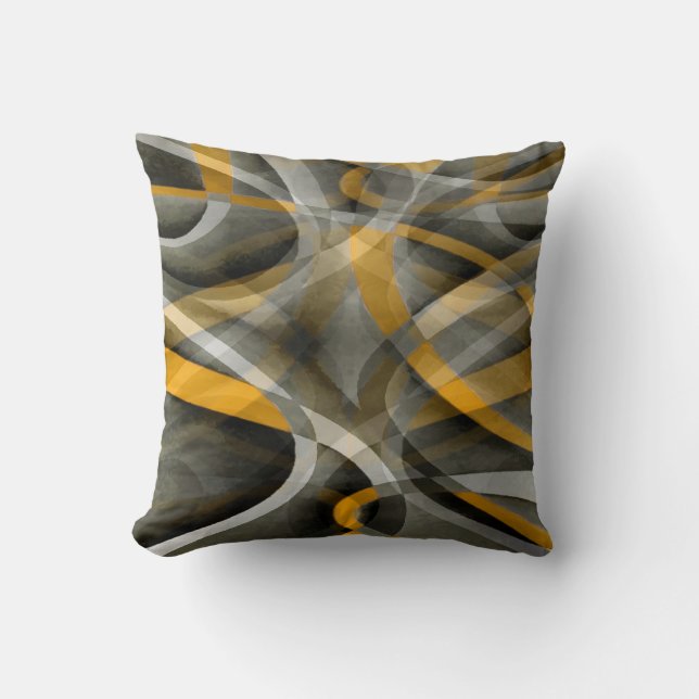 Coussin Jaune moutarde rétro des années 80 et abstrait gri (Recto)