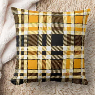 Coussin Jaune Noir Blanc Flanelle Motif Tartan Design
