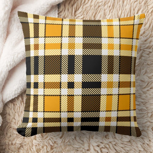 Coussin Jaune Noir Blanc Flanelle Motif Tartan Design  (Créateur téléchargé)