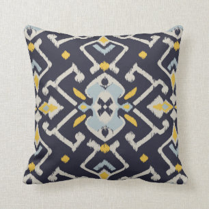 Coussin jaune noir chic moderne d'ikat de