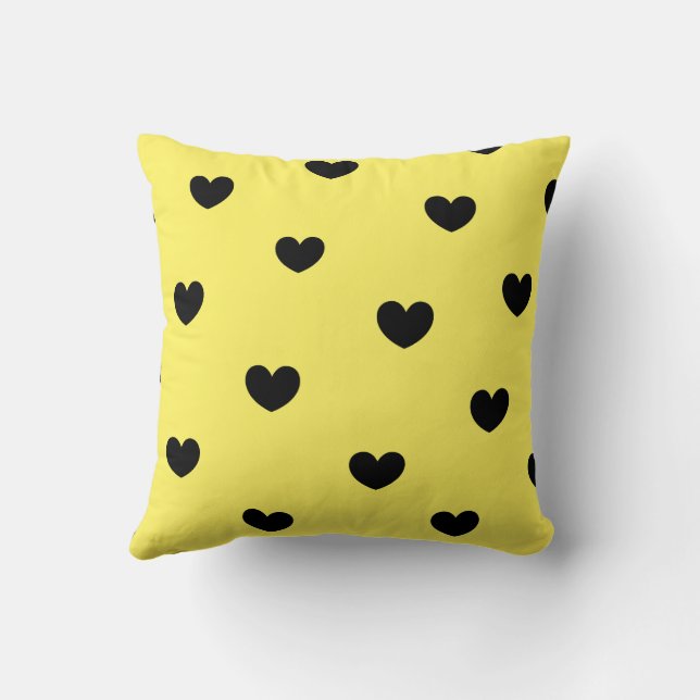 Coussin Jaune Noir Cute Cosy Moderne Romantique Coeur Chic (Verso)