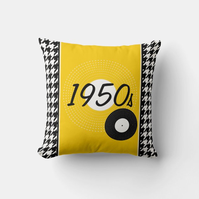Coussin Jaune, noir et blanc Faire-part à thème années 50 (Recto)