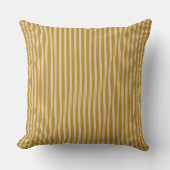 Coussin Jaune Ocres Rayé à Carreaux Ancien Rustique (Recto)