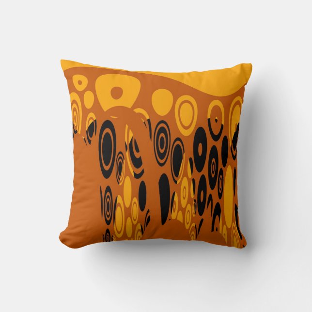 Coussin Jaune Orange, Abstrait Noir Art Déco Rétro (Recto)