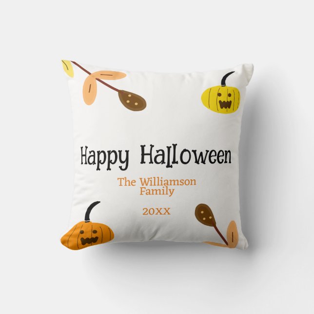 Coussin Jaune orange automne joyeux halloween ajouter fami (Recto)