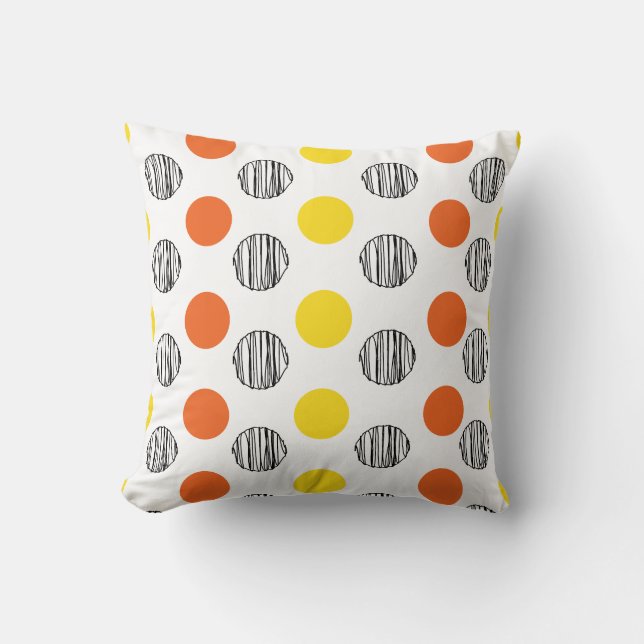 Coussin Jaune Orange noir gribouiller point motif (Recto)