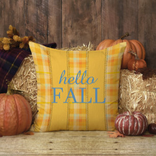 Coussin Jaune Orange Plaid En vichy Nom de famille Bonjour