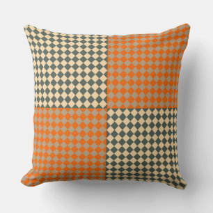 Coussin Jaune Orange Taupe Damier Motif Diamant