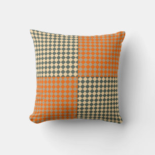 Coussin Jaune Orange Taupe Damier Motif Diamant