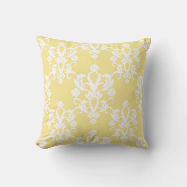 Coussin Jaune Pâle Style Vintage Damas Shabby (Recto)