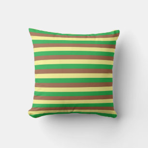 Coussin Jaune pâle, vert et Brown rayures