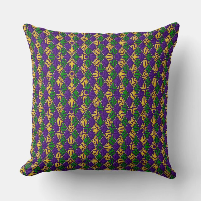 COUSSIN JAUNE PURPLE VERT MARDI GRAS FLEUR DI LIS (Recto)