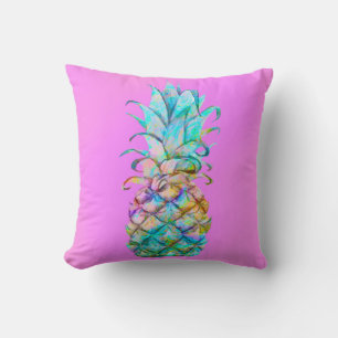 Coussin Jaune Rose Tropical Éclaboussure de couleur d'anan
